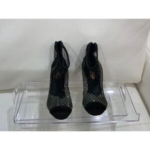 Black Mesh Stiletto Ankle Booties Women Size 7M Open Toe‎ Heels